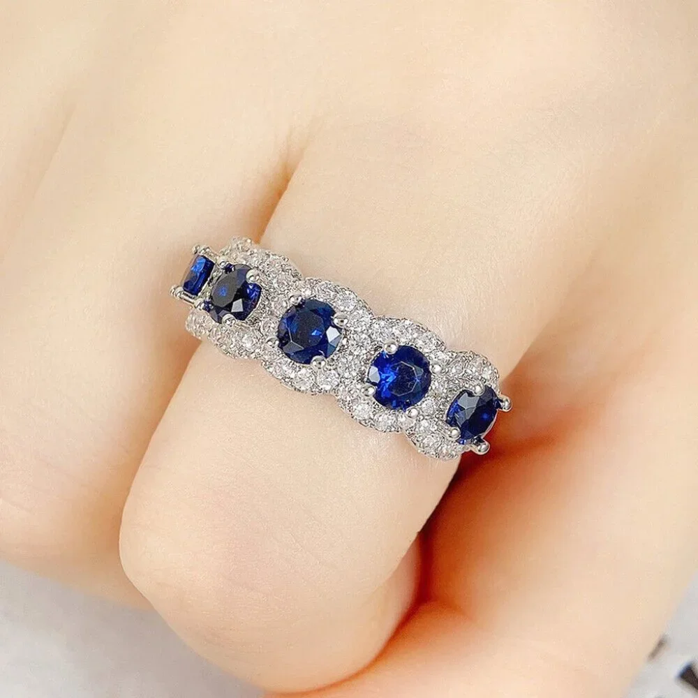New Beautiful 925 Silver Blue Sapphire Band